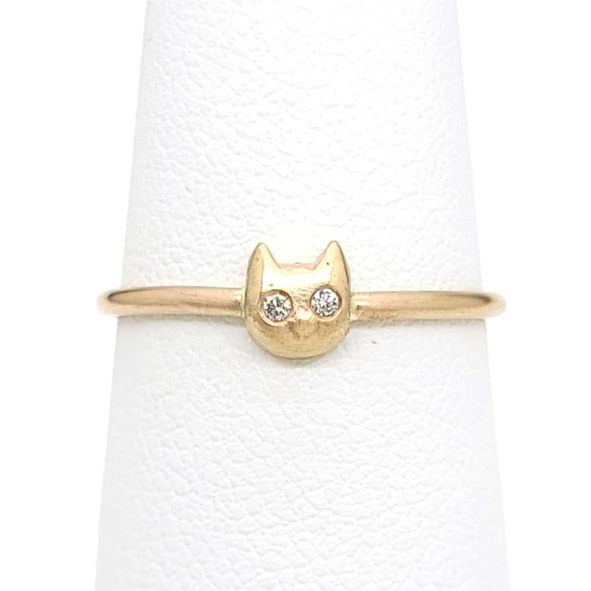 Ring - Diamond-Eyed Tiny Kitten Face in 14k Gold by Michelle Chang