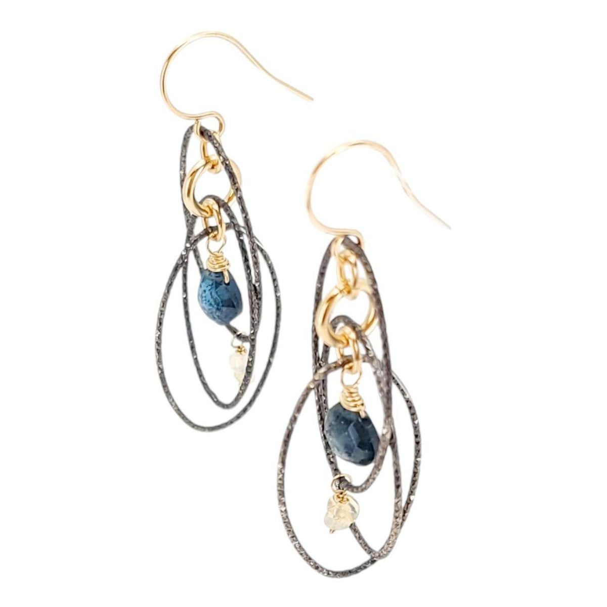 Earrings - Layered Oval Frame Dangles (Moss Kyanite, Opal) by Calliope Jewelry