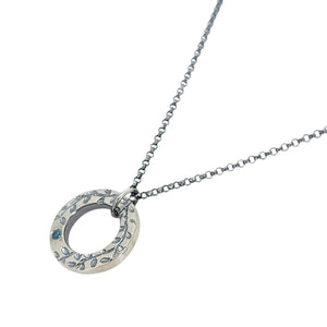 Necklace - Vine Textured Reversible Circle Pendant (Blue Diamond, Sterling Silver) by Taviametal