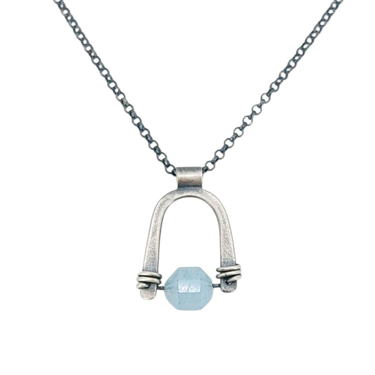 Necklace - Arc Pendant (Aquamarine) by Three Flames Silverworks