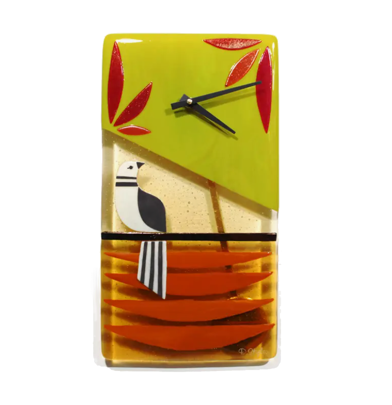 Wall Clock - Mod Bird (Fused Glass) by Danielle Styles Glass