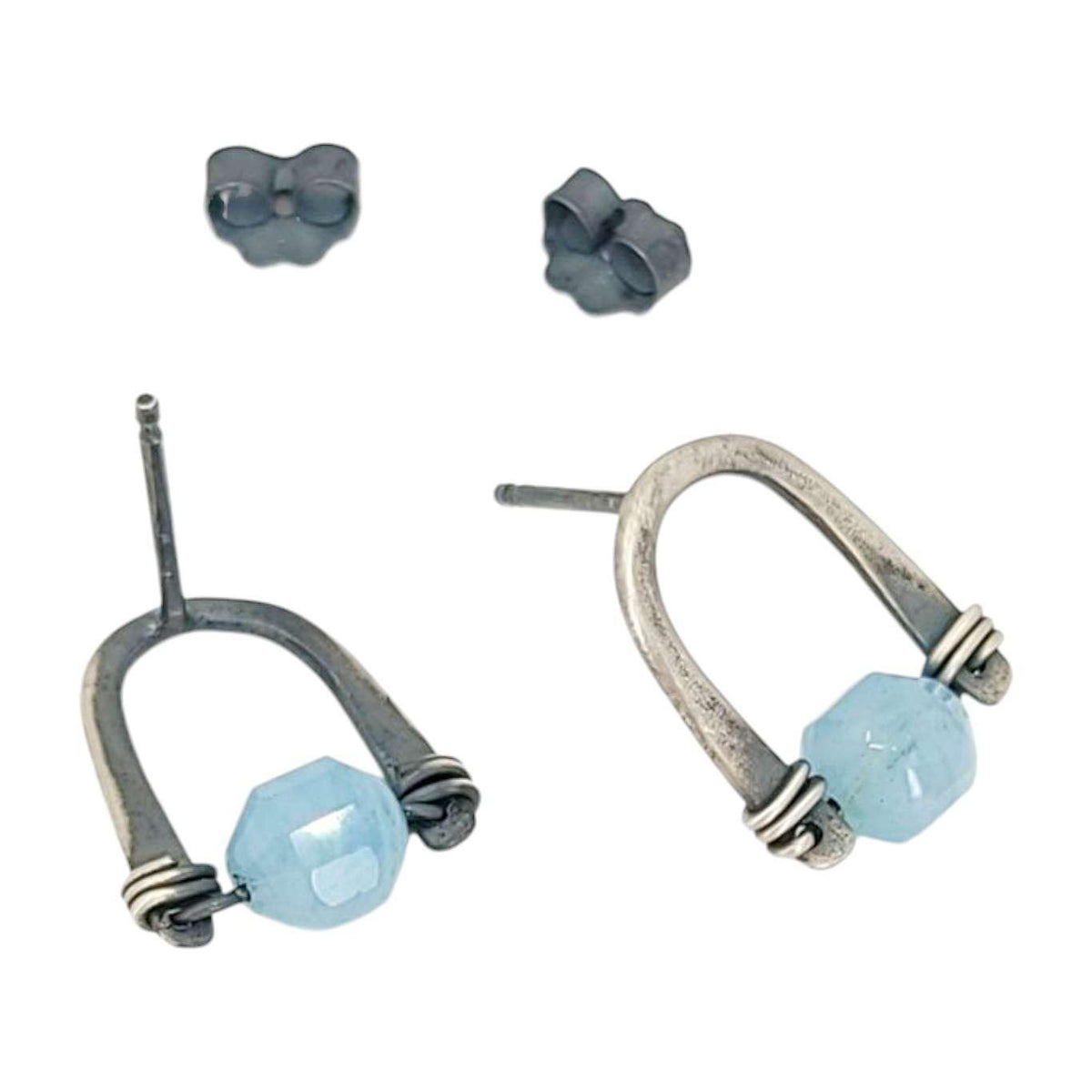 Earrings - Arc Studs (Aquamarine) by Three Flames Silverworks