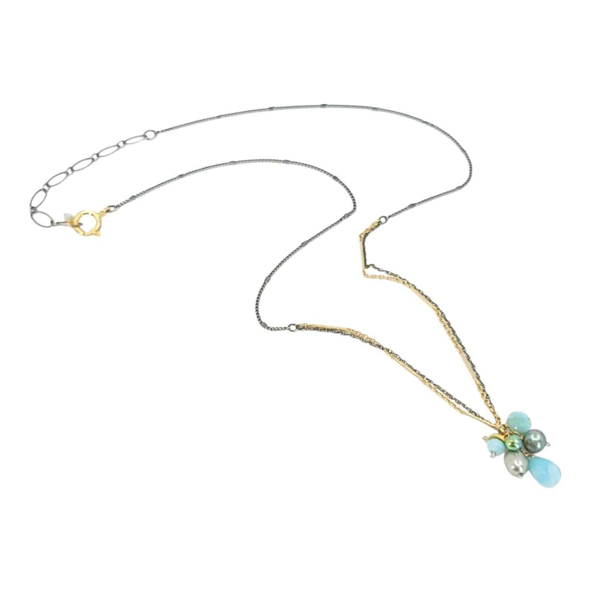 Necklace - Double Strand Gem Cluster (Larimar, Pearl) by Calliope Jewelry