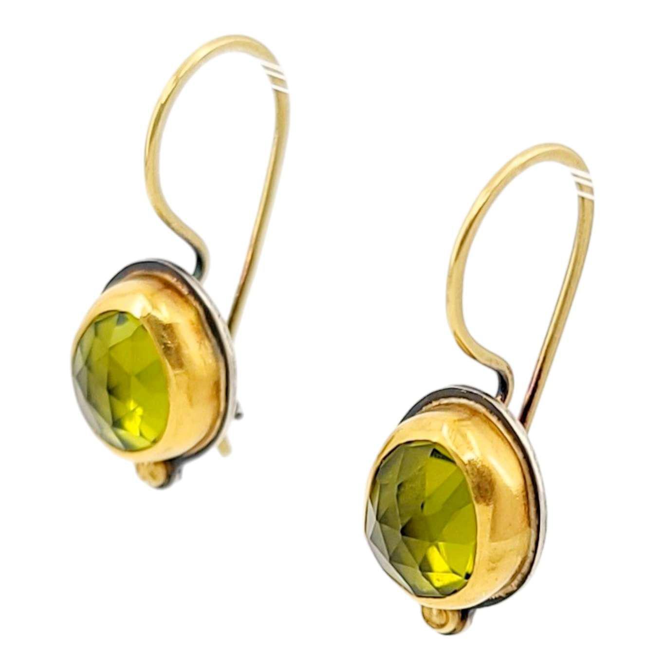 Earrings - Rose Cut Peridot in 18k and 14k Gold with Sterling Silver by Allison Kallaway