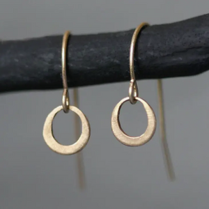 Earrings - Tiny Ring Dangles in 14k Yellow Gold by Michelle Chang