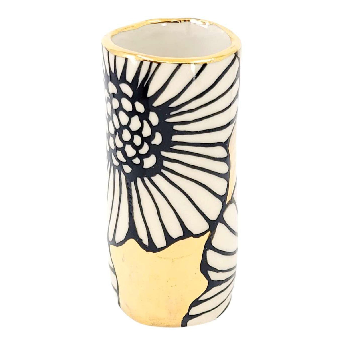 Vase - 4in Floral Cylinder with 22k Gold Solid Background (C) by Hsieh Clay SF