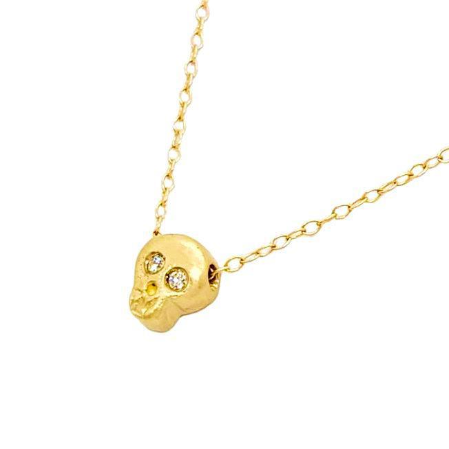 Necklace - Diamond-Eyed Tiny Skull in 14k Gold by Michelle Chang
