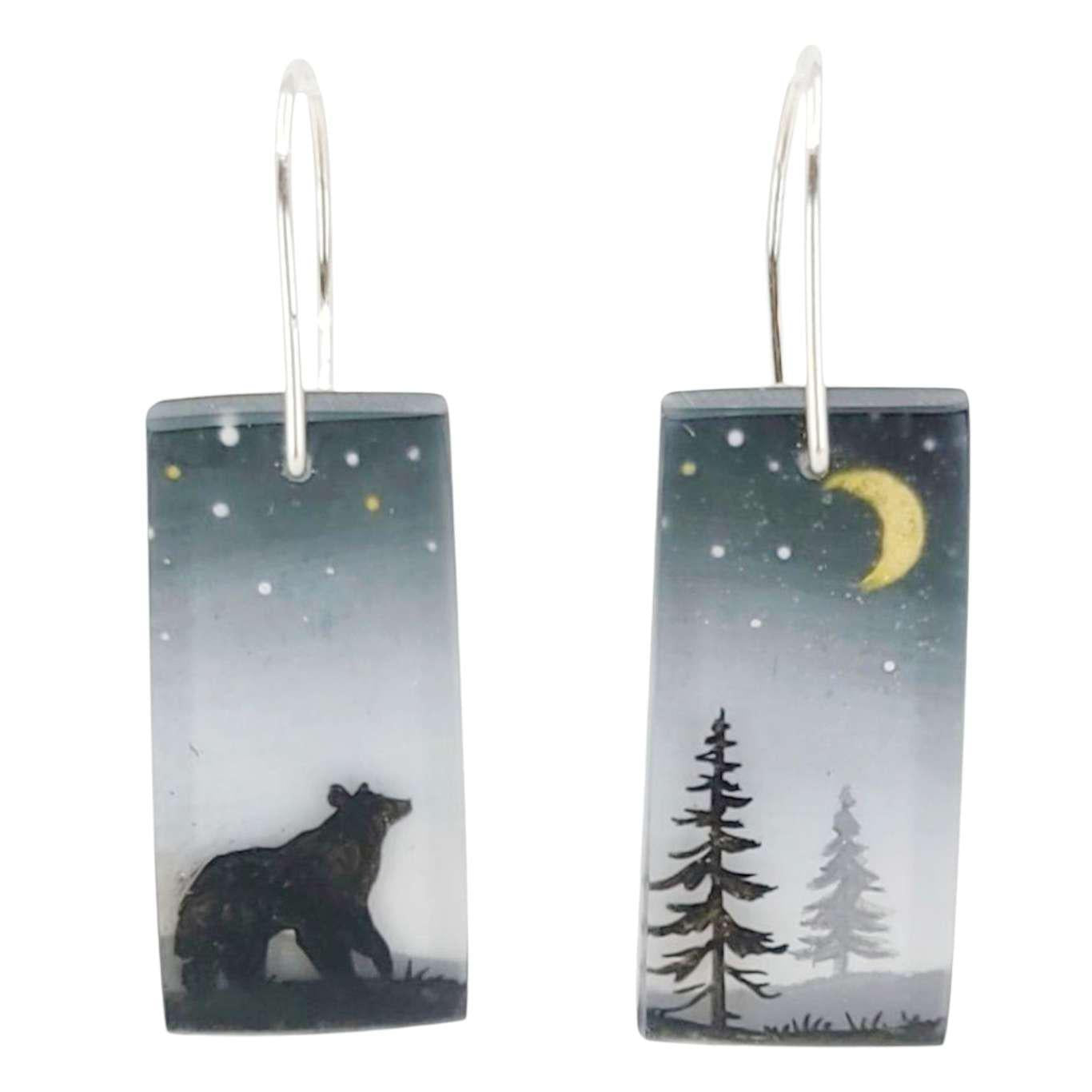 Earrings - Bear and Golden Moon Drops by Fernworks