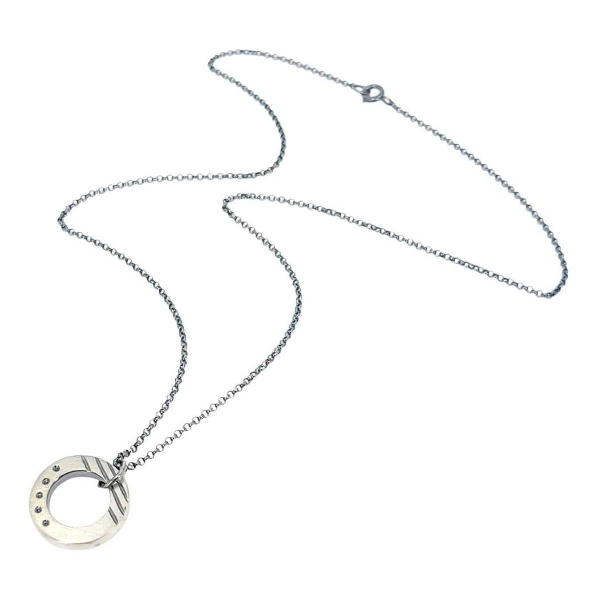 Necklace - Vine Textured Reversible Circle Pendant (Blue Diamond, Sterling Silver) by Taviametal