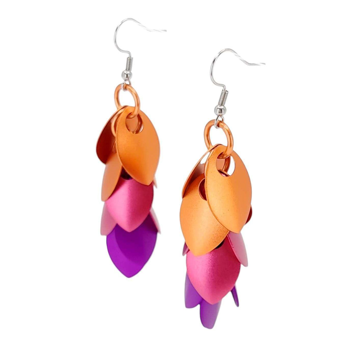 Earrings - Long Feather Cascade (Pink Sunrise) by Rebeca Mojica