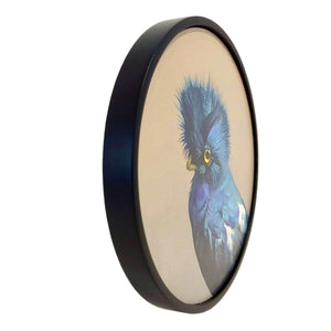 Wall Art - Quetzal on 8in Round Framed Wood Panel by The Mincing Mockingbird