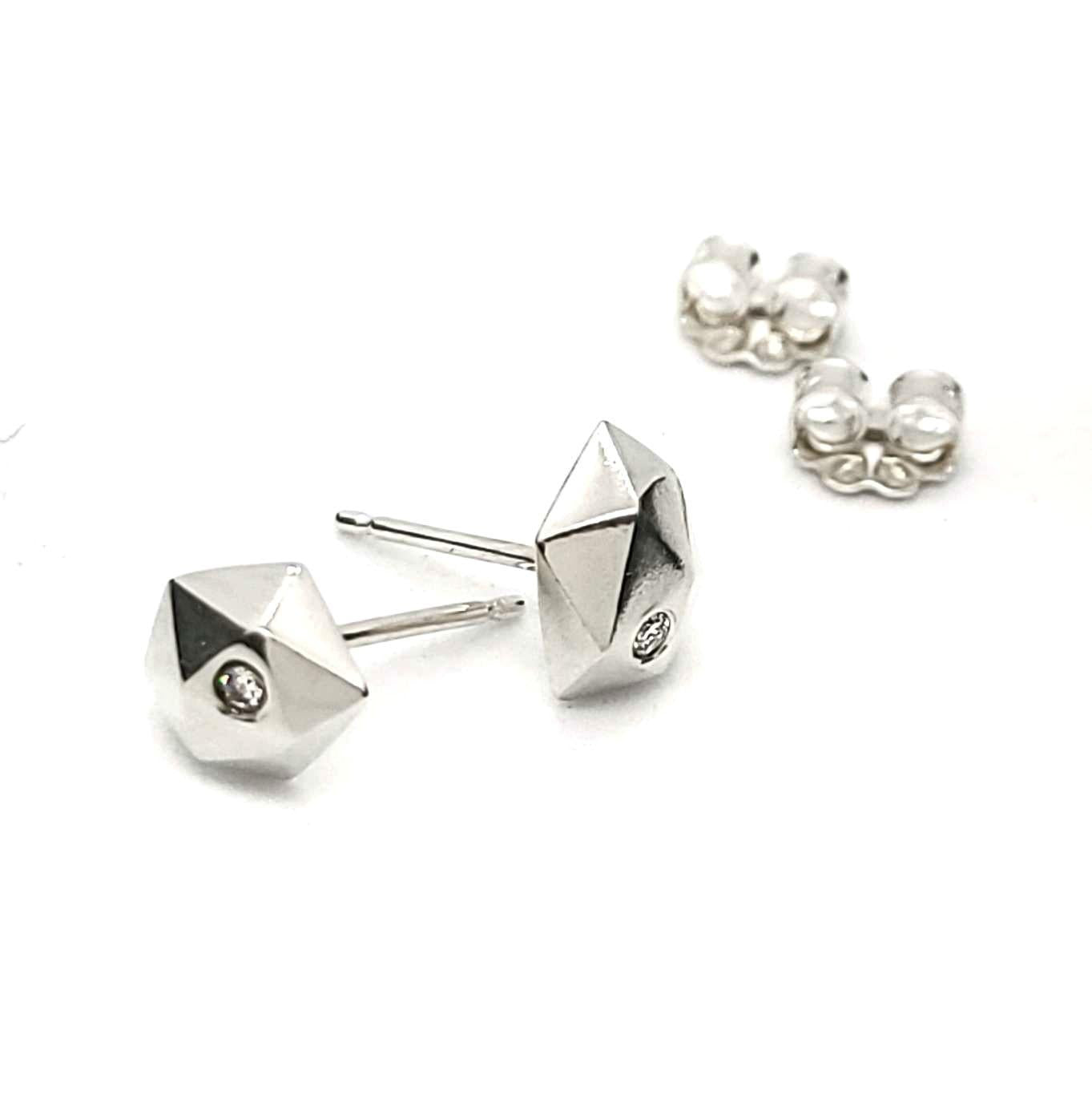 Earrings - Tiny Fragment Studs in Sterling Silver and Diamond by Corey Egan