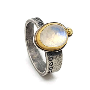 Ring - Size 8 - OOAK Moonstone in 22k Yellow Gold and Sterling Silver by Allison Kallaway