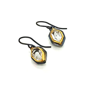 Earrings - Glacier Herkimer Single Drops in 22k Gold and Oxidized Sterling Silver by Stórica Studio