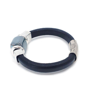 Bracelet - Black Sea in Black Leather with Silver and Ceramic by Diana Kauffman Designs