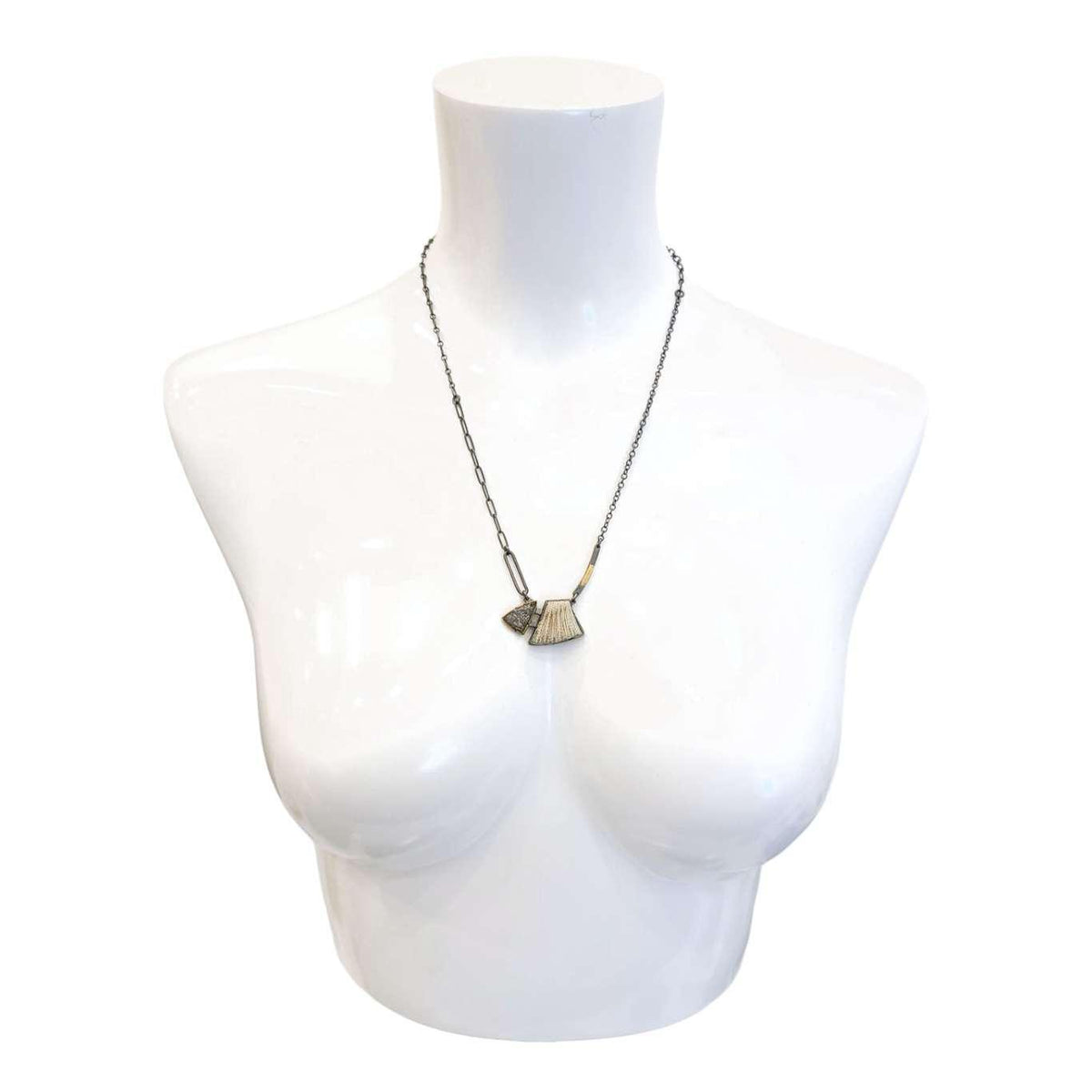 Necklace - Triangle Tourmalinated Quartz with Connected Coral Pendant by Janine DeCresenzo