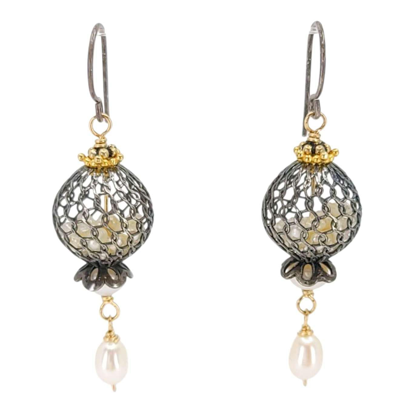 Earrings - Rattle Cage (Freshwater Pearl) by Calliope Jewelry