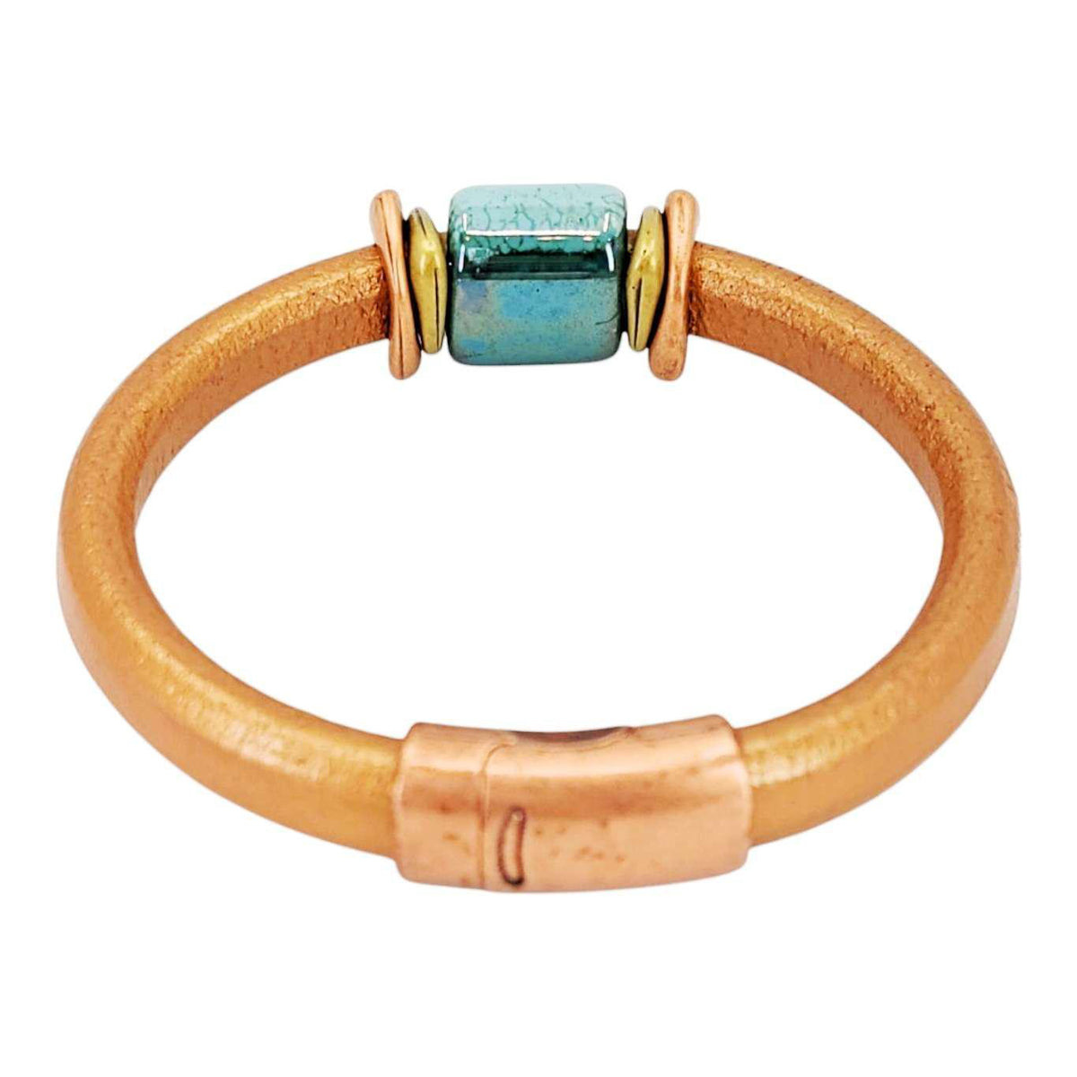 Bracelet - Tuscan Sunset (Copper Leather, Mixed Metals, Ceramic) by Diana Kauffman Designs