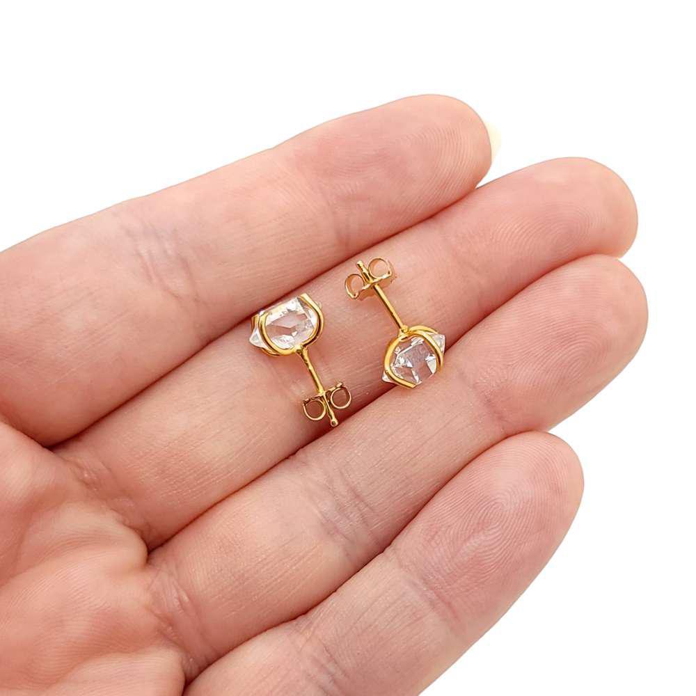 Earrings - Classic 8-9mm Herkimer Studs in Yellow Gold Vermeil by Storica Studio