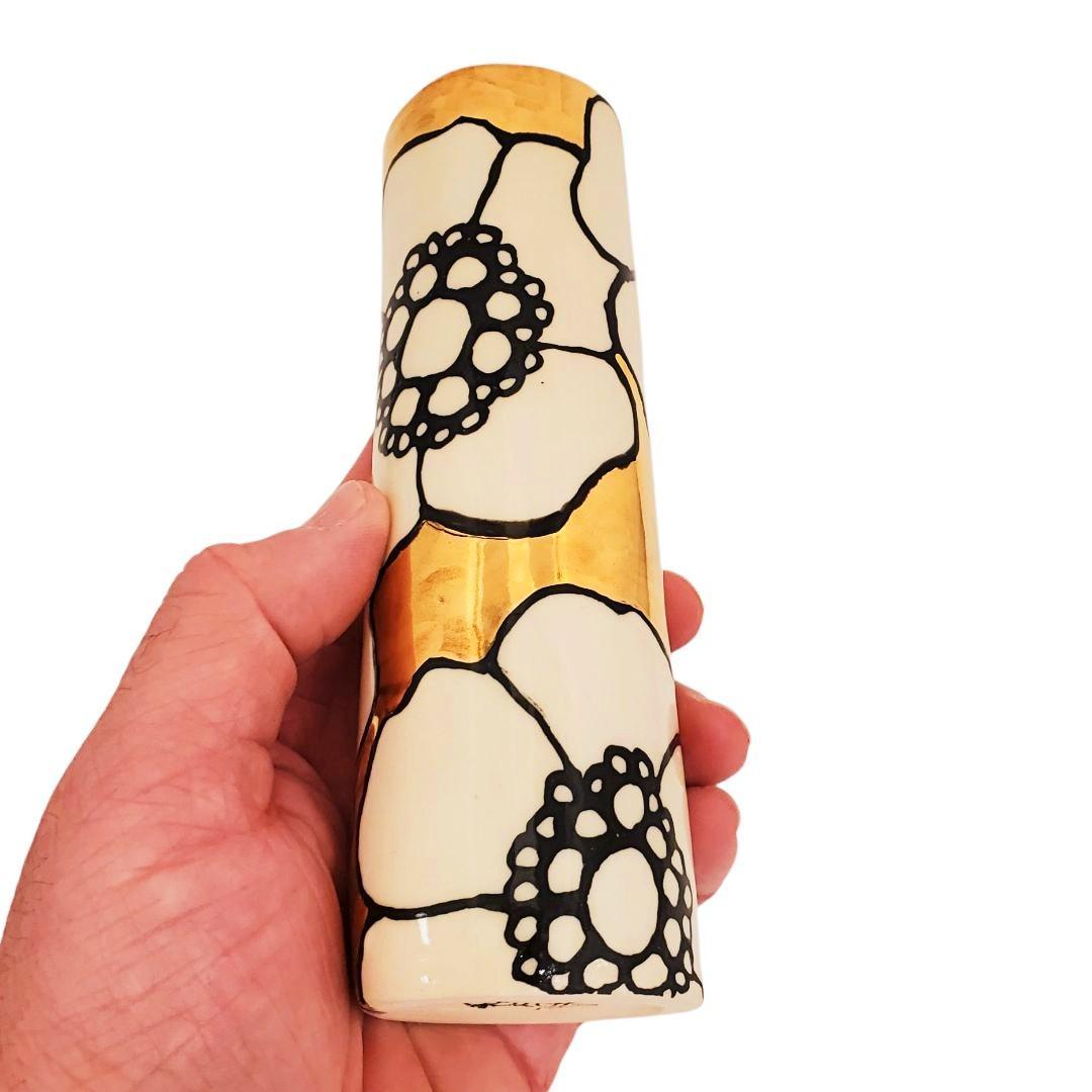 Vase - 6in Floral Cylinder with 22k Gold Solid Background (A) by Hsieh Clay SF