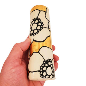 Vase - 6in Floral Cylinder with 22k Gold Solid Background (A) by Hsieh Clay SF