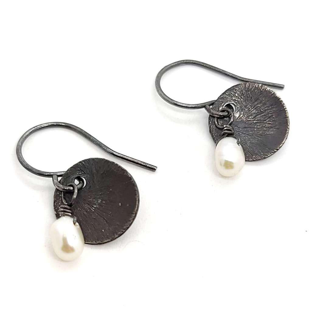 Earrings - Simple Silver Cup with Pearl by Calliope Jewelry