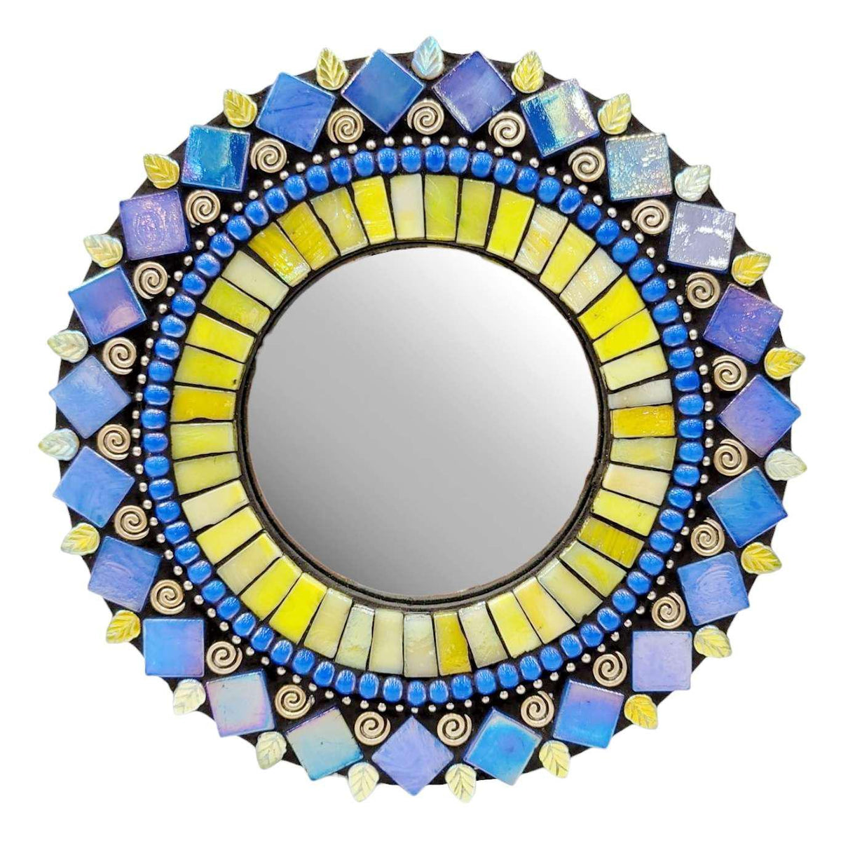 Mosaic Mirror - 7in Round (Iris Yellow) by Zetamari Mosaic Artworks