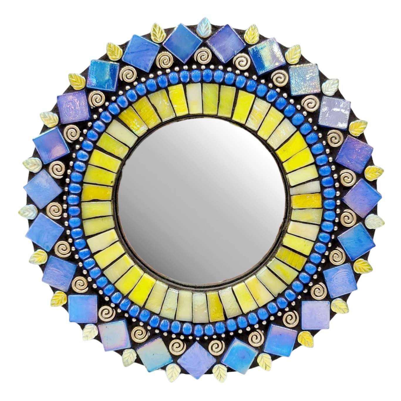 Mirror - 7in Round Mosaic in Iris Yellow by Zetamari Mosaic Artworks