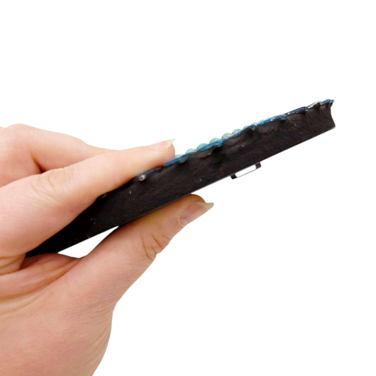 Mosaic Mirror - 7in Round (Aquamarine Leaf) by Zetamari Mosaic Artworks