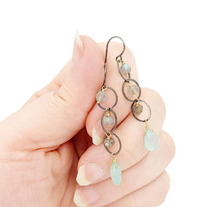 Earrings - Triple Stacked Circles (Labradorite, Chalcedony) by Calliope Jewelry