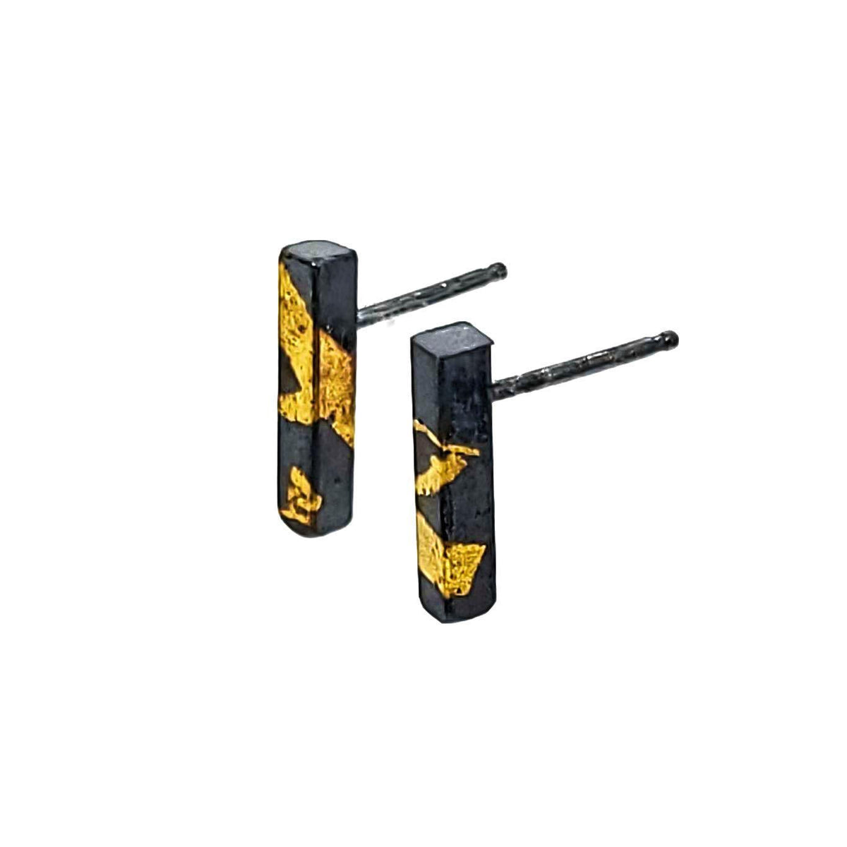 Earrings - Golden Bar Studs in 24k Gold and Oxidized Sterling Silver by Storica Studio