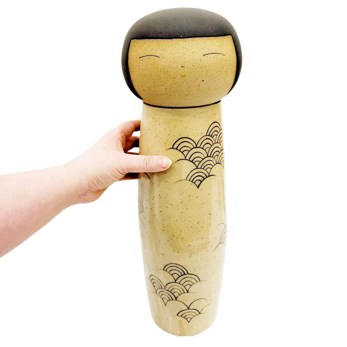 Kokeshi Jar - XXXL - Peaceful "Up Up Up" Black Wave (OOAK) by Jennifer Fujimoto Collection