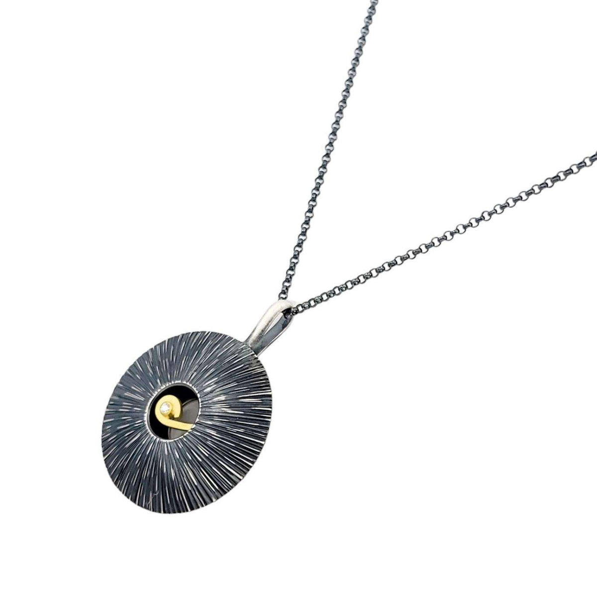 Necklace - OOAK Diamond Swirl Pendant in Sterling Silver and 18k Gold by Susan Mahlstedt