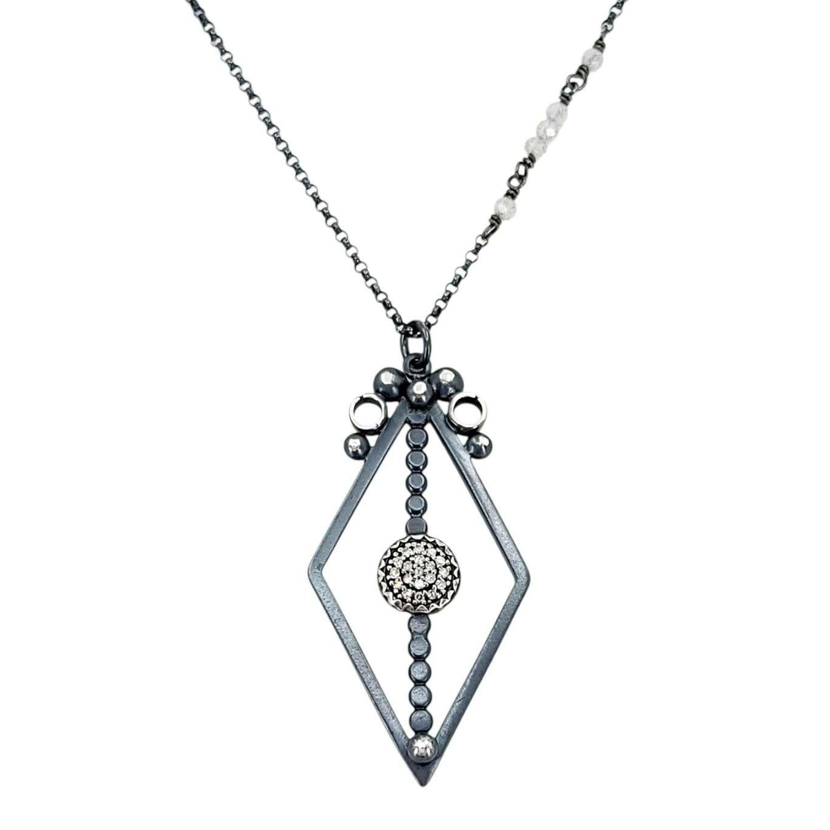 Necklace - Pave Open Frame Diamond Pendant (Sterling Silver, Diamond, Labradorite) by 314 Studio
