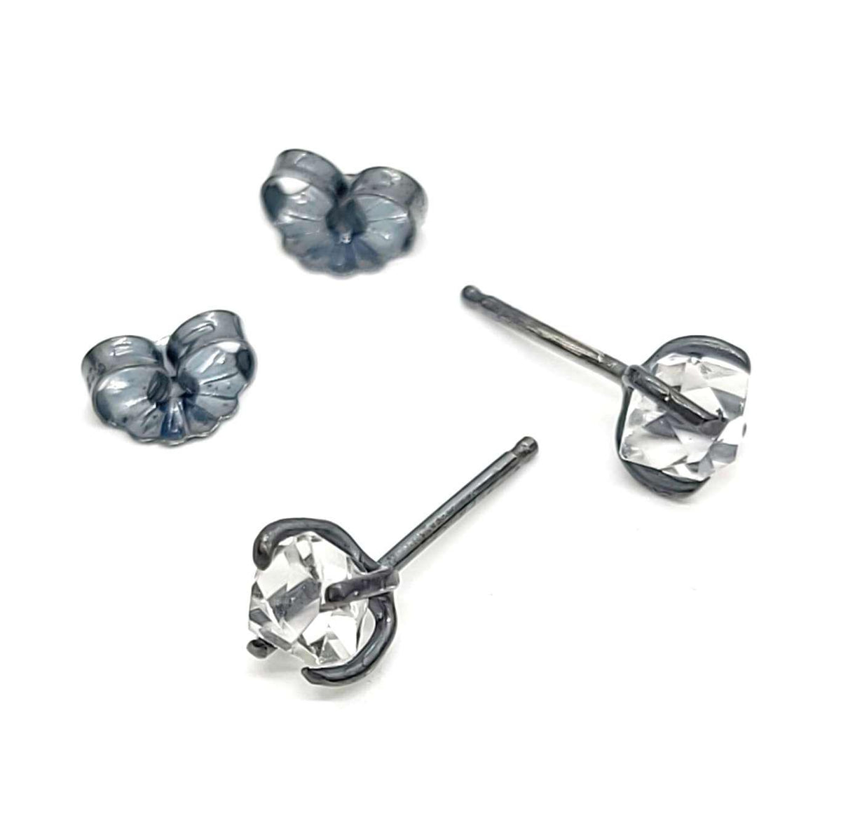 Earrings - Classic 5-6mm Herkimer Studs in Oxidized Sterling Silver by Storica Studio