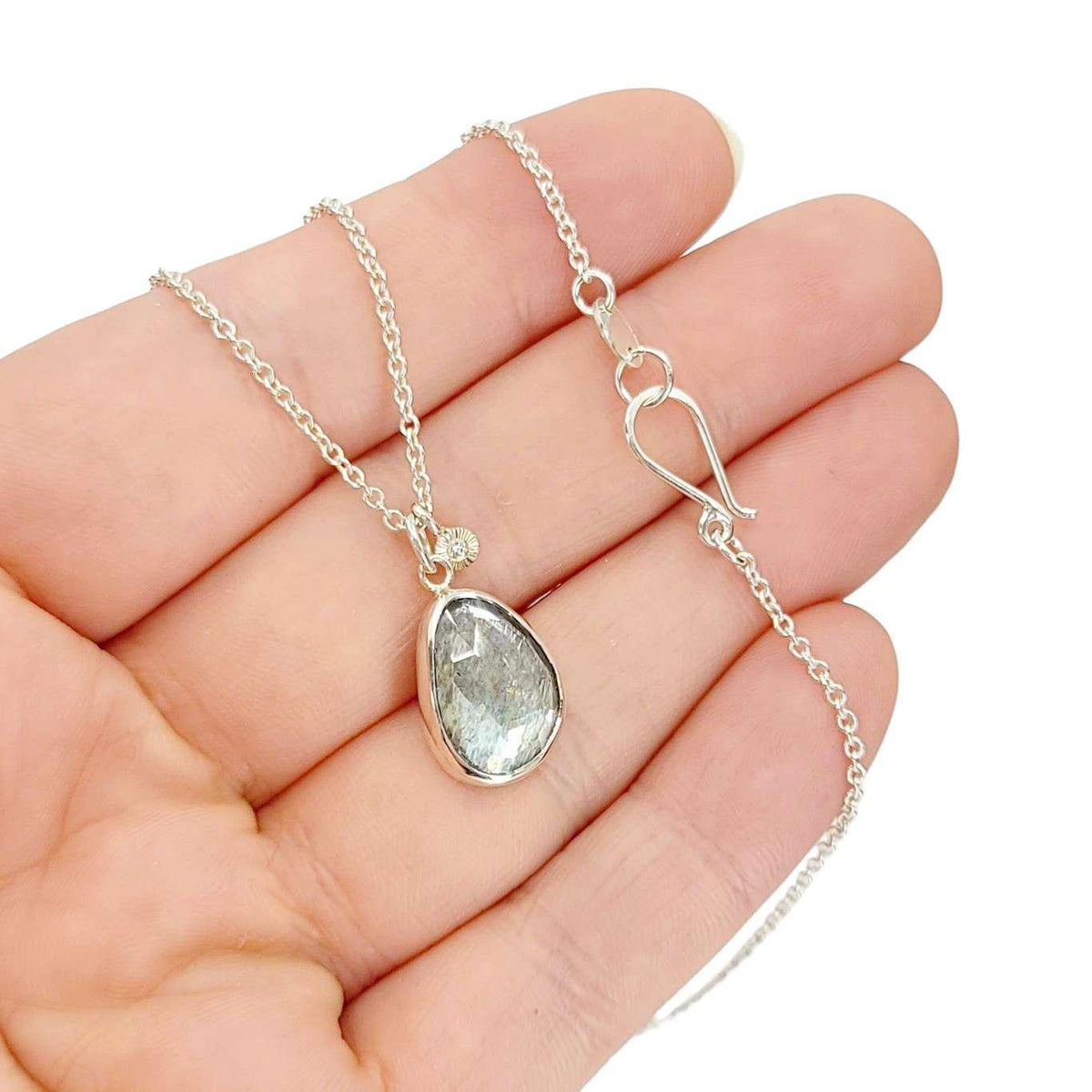 Necklace - Theia (Moss Aquamarine, Diamond, Sterling Silver) by Corey Egan