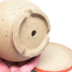 Planter - Peaceful Face (Red Saucer) by Jennifer Fujimoto