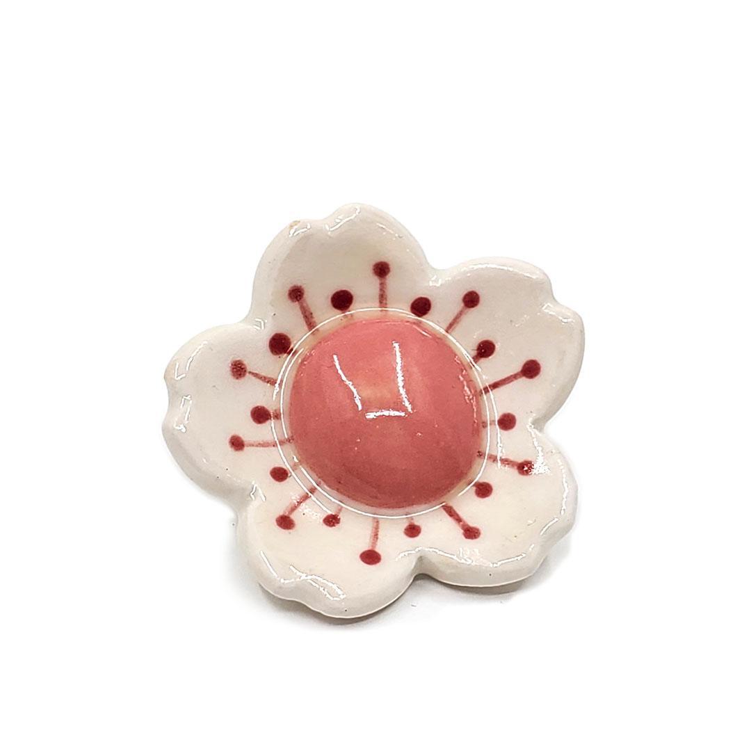 Ceramic Pin - White Sakura with Pink by Jennifer Fujimoto