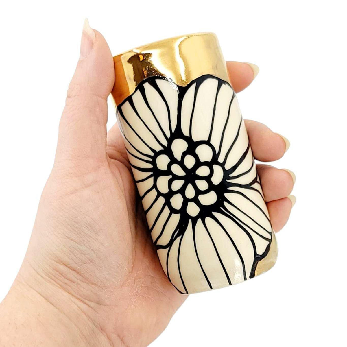 Vase - 4in Floral Cylinder with 22k Gold Solid Background (D) by Hsieh Clay SF