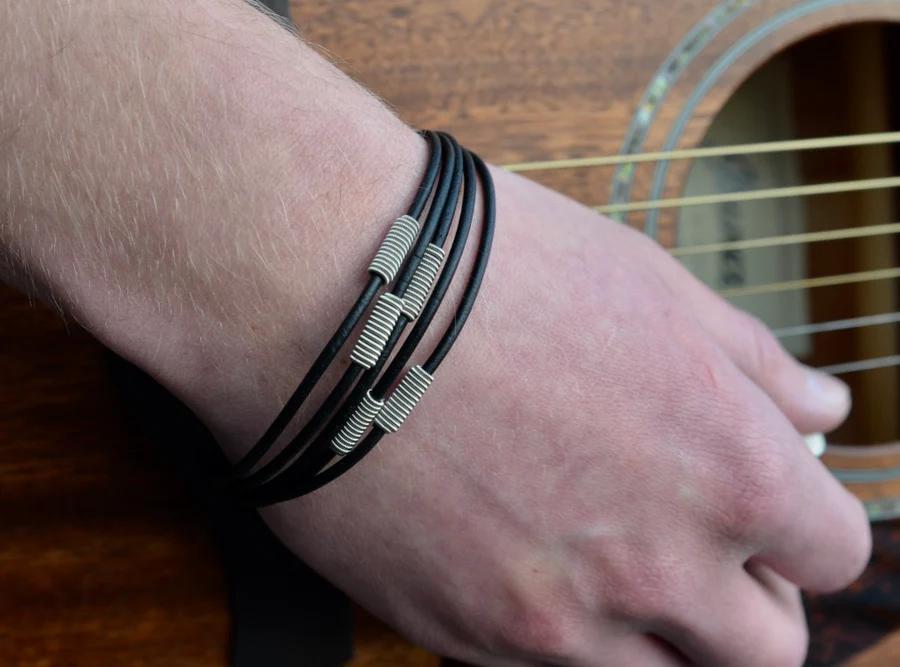 Bracelet - L - Arpeggio Leather (Black) by High Strung Studios
