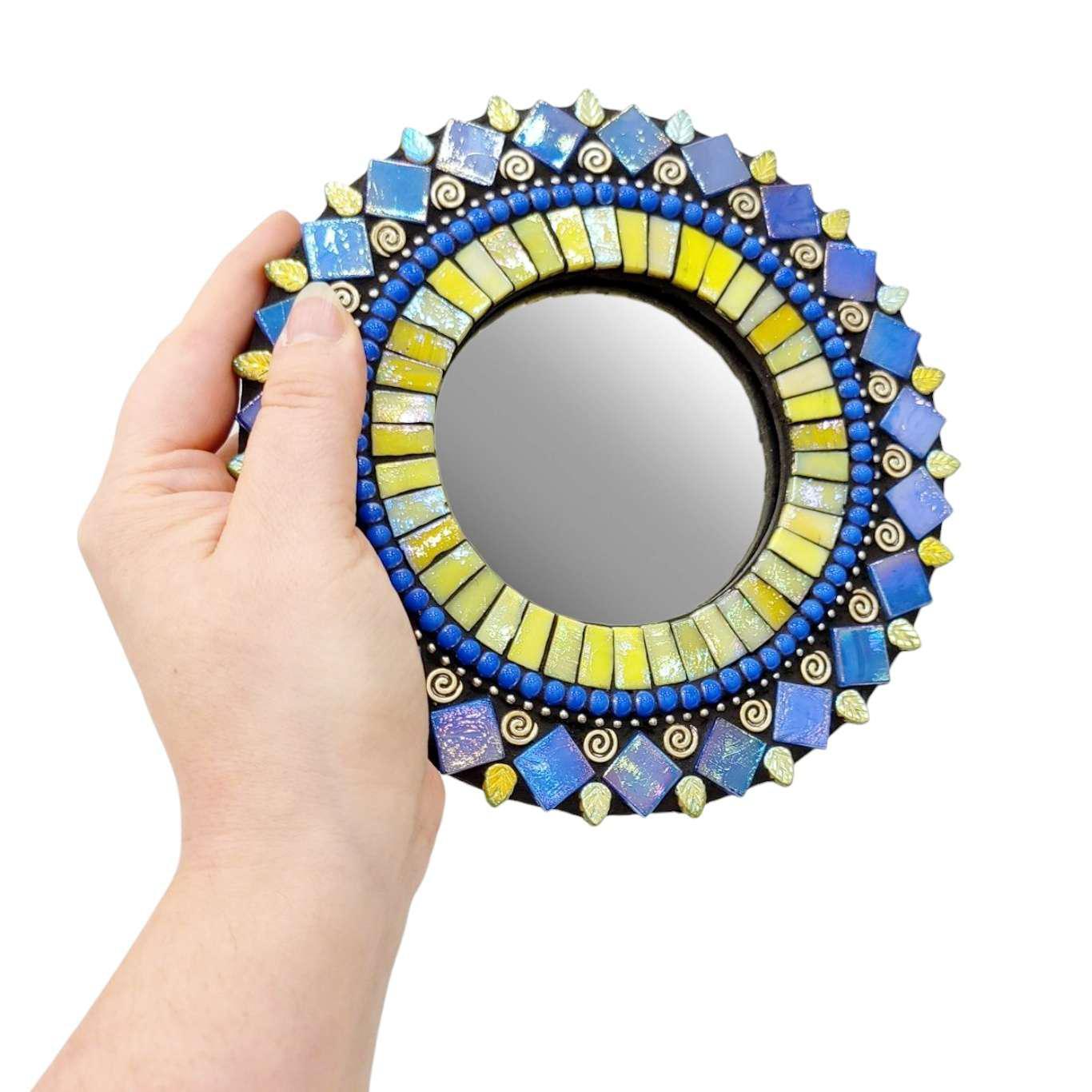 Mosaic Mirror - 7in Round (Iris Yellow) by Zetamari Mosaic Artworks