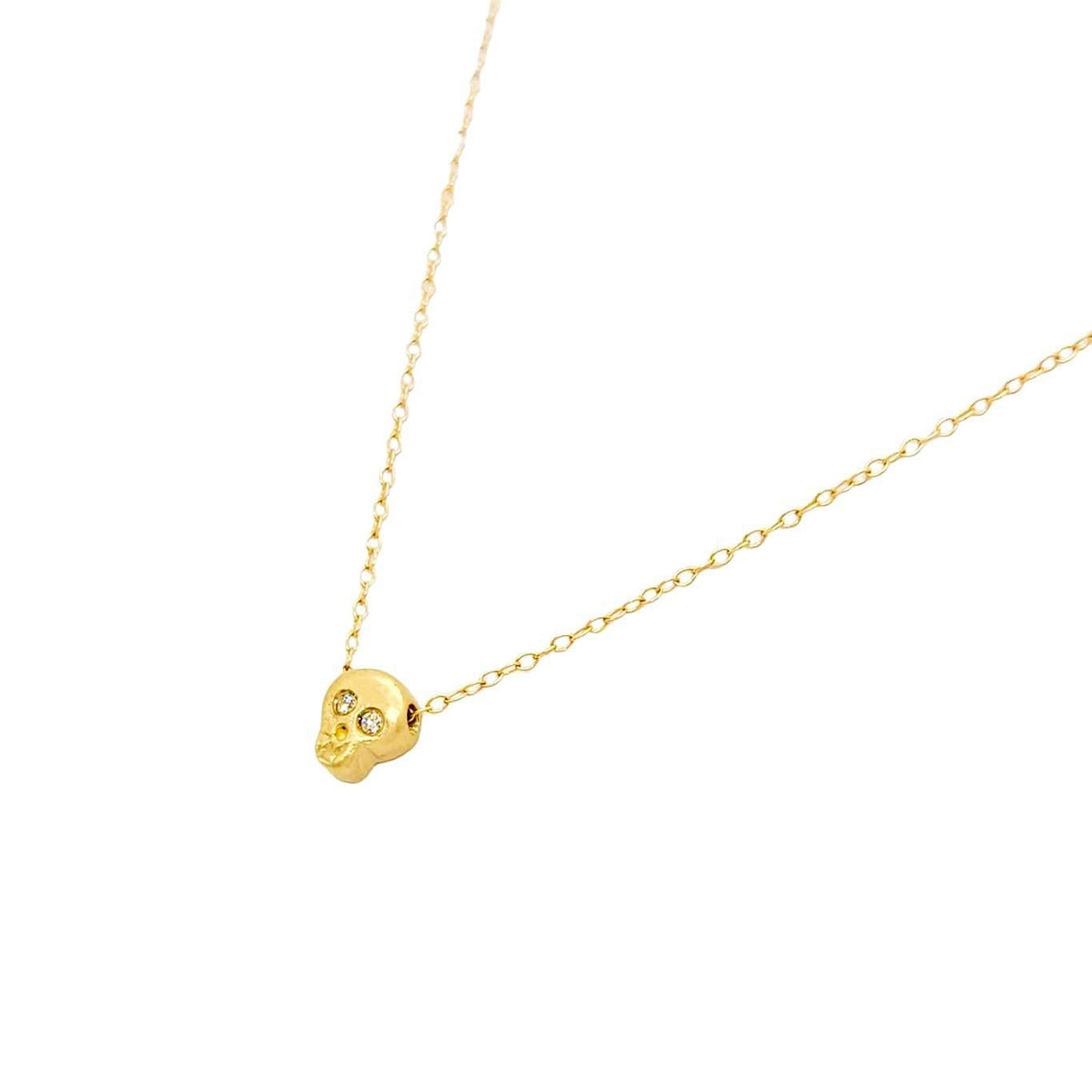 Necklace - Diamond-Eyed Tiny Skull in 14k Gold by Michelle Chang