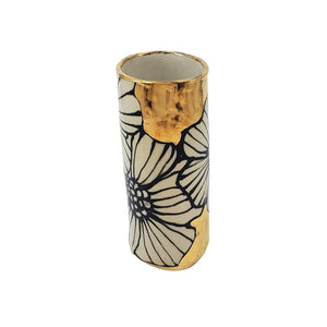 Vase - 4in Floral Cylinder with 22k Gold Solid Background by Hsieh Clay SF