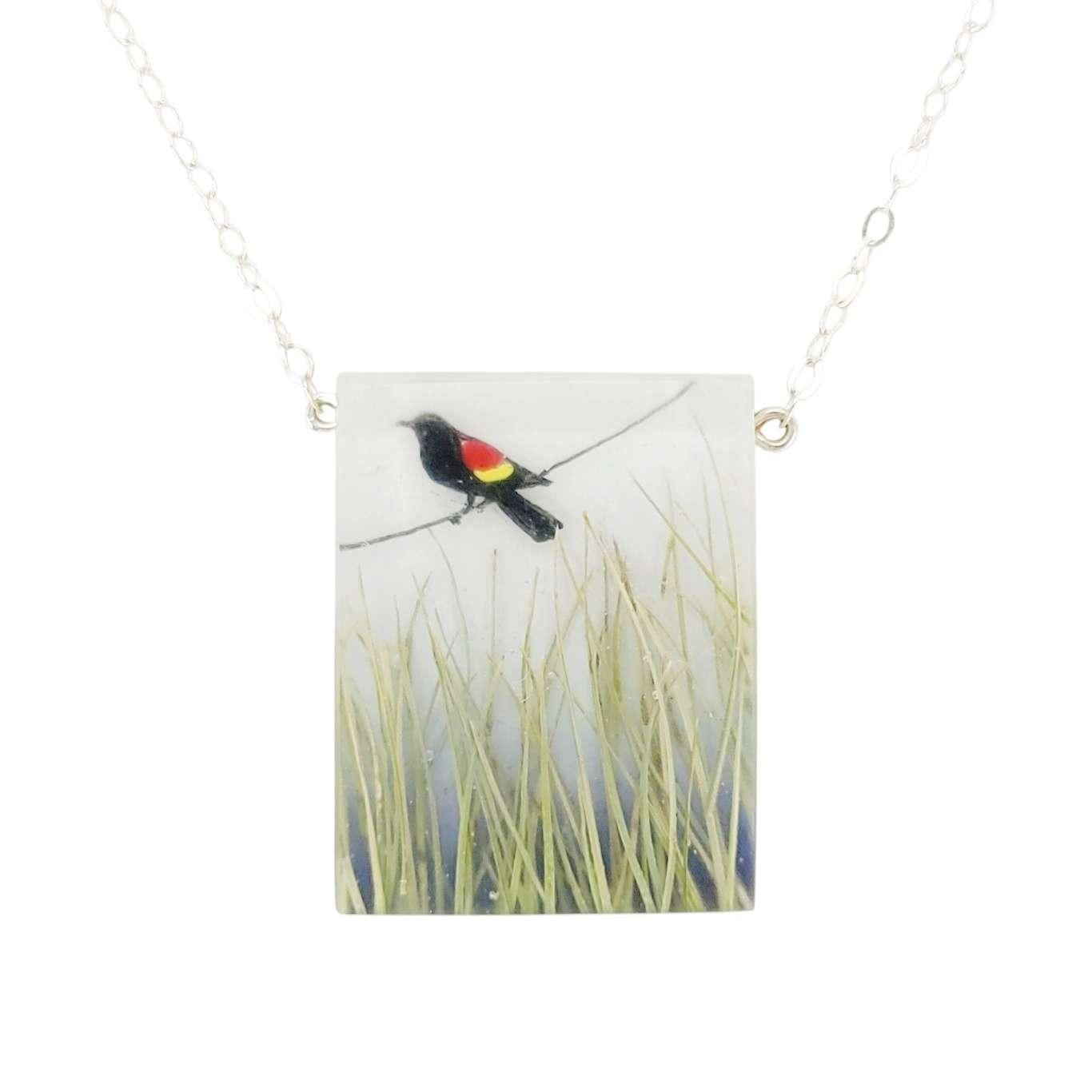 Necklace - Red Winged Blackbird (Sterling Silver) by Fernworks