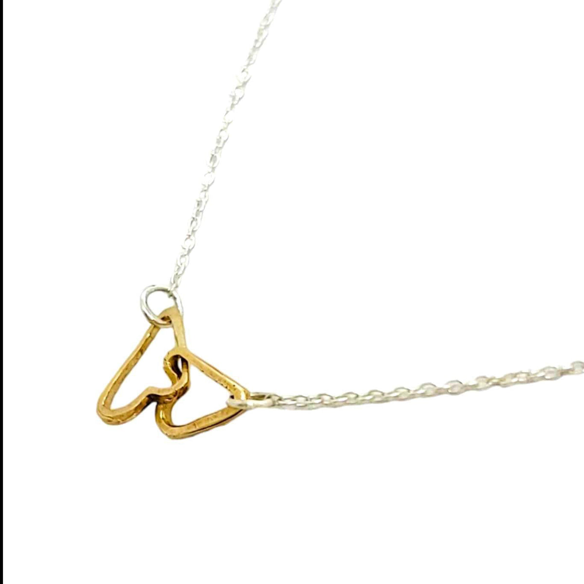 Necklace - Linked Hearts in 14k Yellow Gold with Sterling Silver Chain by Michelle Chang