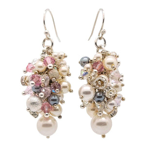 Earrings - Blush Rose, White and Gray Pearl and Crystal Clusters by Sugar Sidewalk