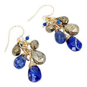 Earrings - Gemstone Clusters (Lapis Lazuli, Pyrite) by Calliope Jewelry