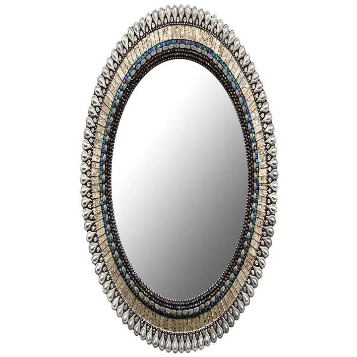 Mosaic Mirror - 14x20in Oval in Pewter Drop by Zetamari Mosaic Artworks