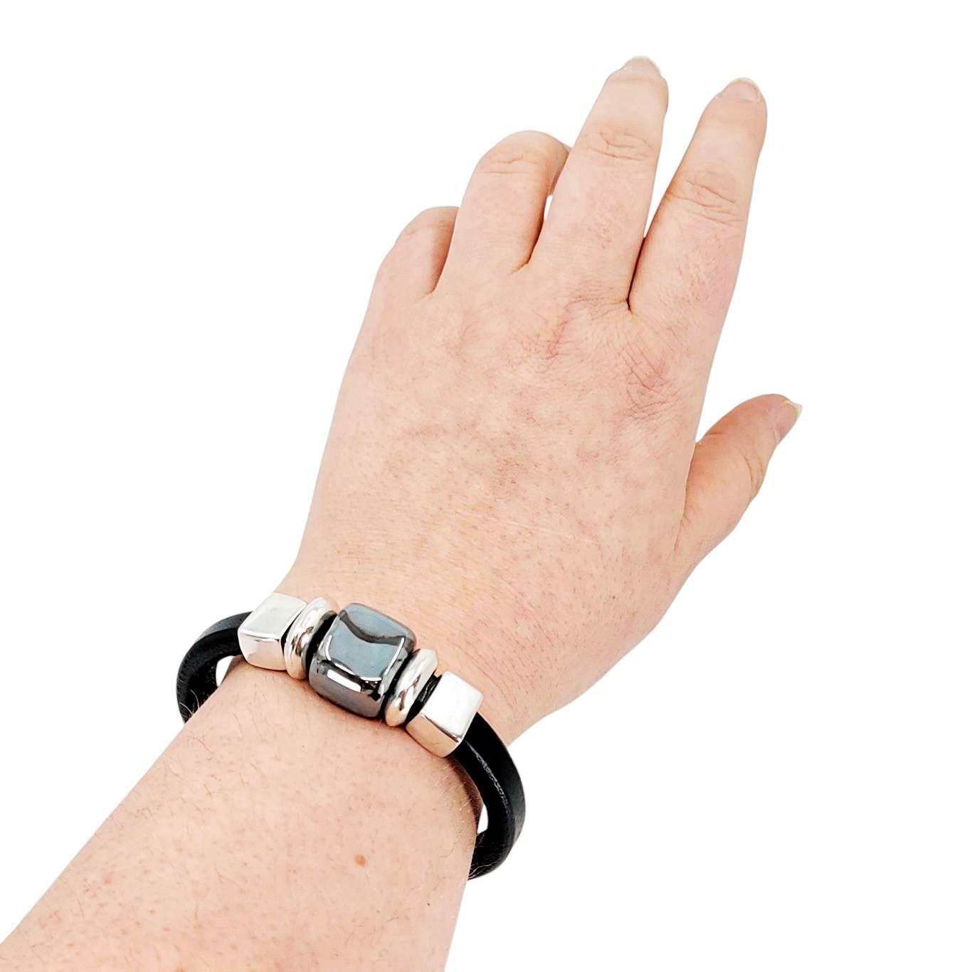 Bracelet - Black Sea (Black, Silver, Ceramic) by Diana Kauffman Designs