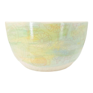 Bowl - Large Stoneware Blue Green Yellow with Pink Flowers by Clay It Forward